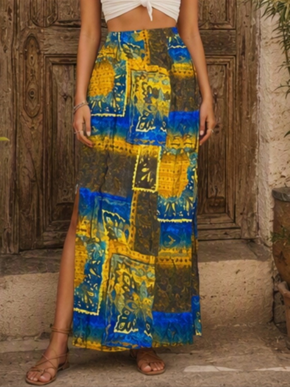 🌷 Eric Ryan🌷 80s 90s Vintage Silk Feel Unique Print Long Skirt
